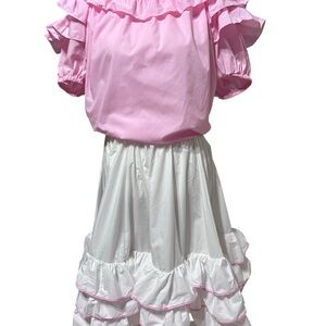 Malco Modes Vintage Western Square Dance Set Pink and White Ruffle Skirt Blouse